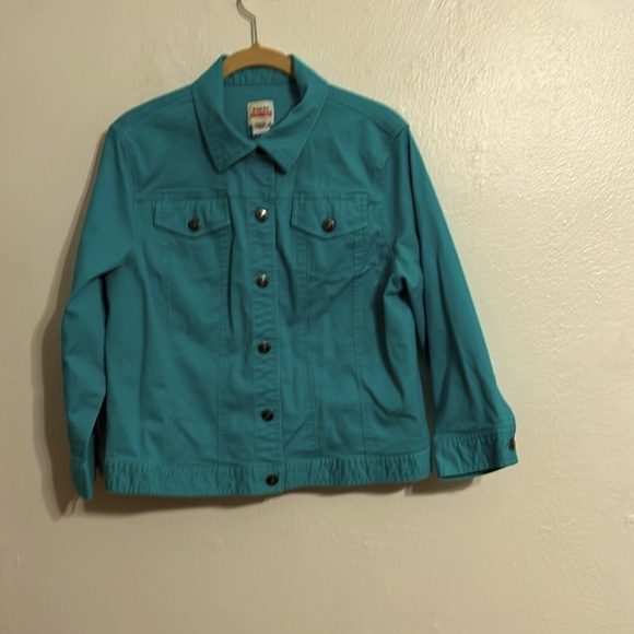 Ruby Road Favorites M Turquoise. 3/4 Sleeve Western Cowgirl  Barn Jeans Jacket - Picture 1 of 8